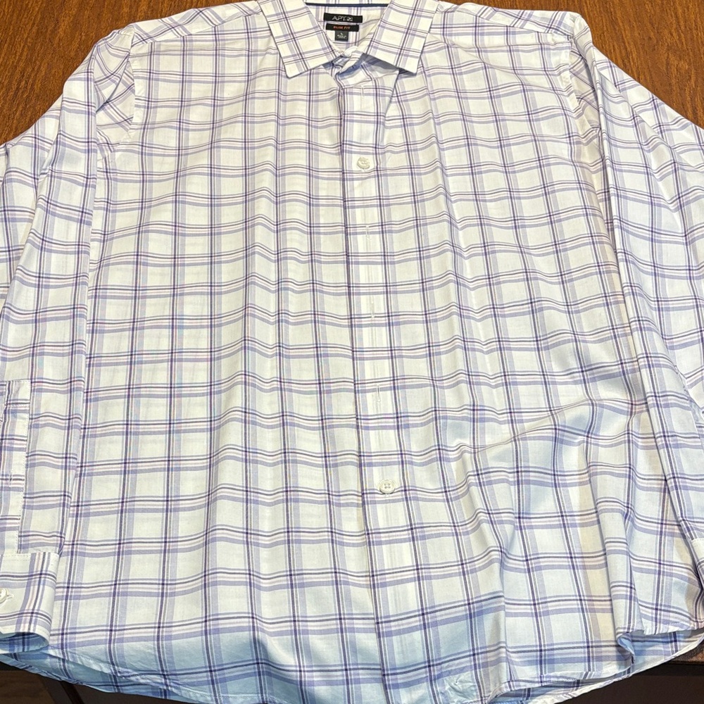 Apt. 9 White and Purple Plaid Dress Shirt